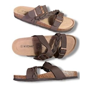 NIB Kidmi Women Chocolate Brown Braided Strap Cork Footbed Sandals Sz 40 US 9